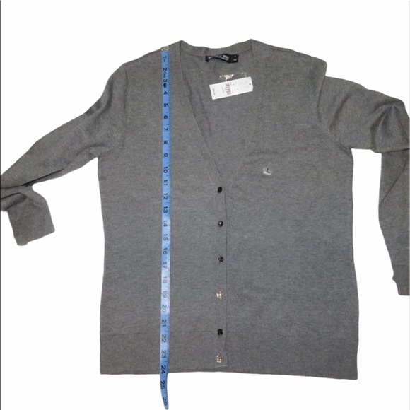 7th Avenue Gray Front Button V Neck Cardigan - Picture 3 of 8